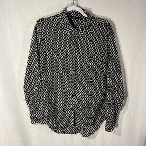 1-13 APT 9 black gray white geometric long sleeve collared button up top S